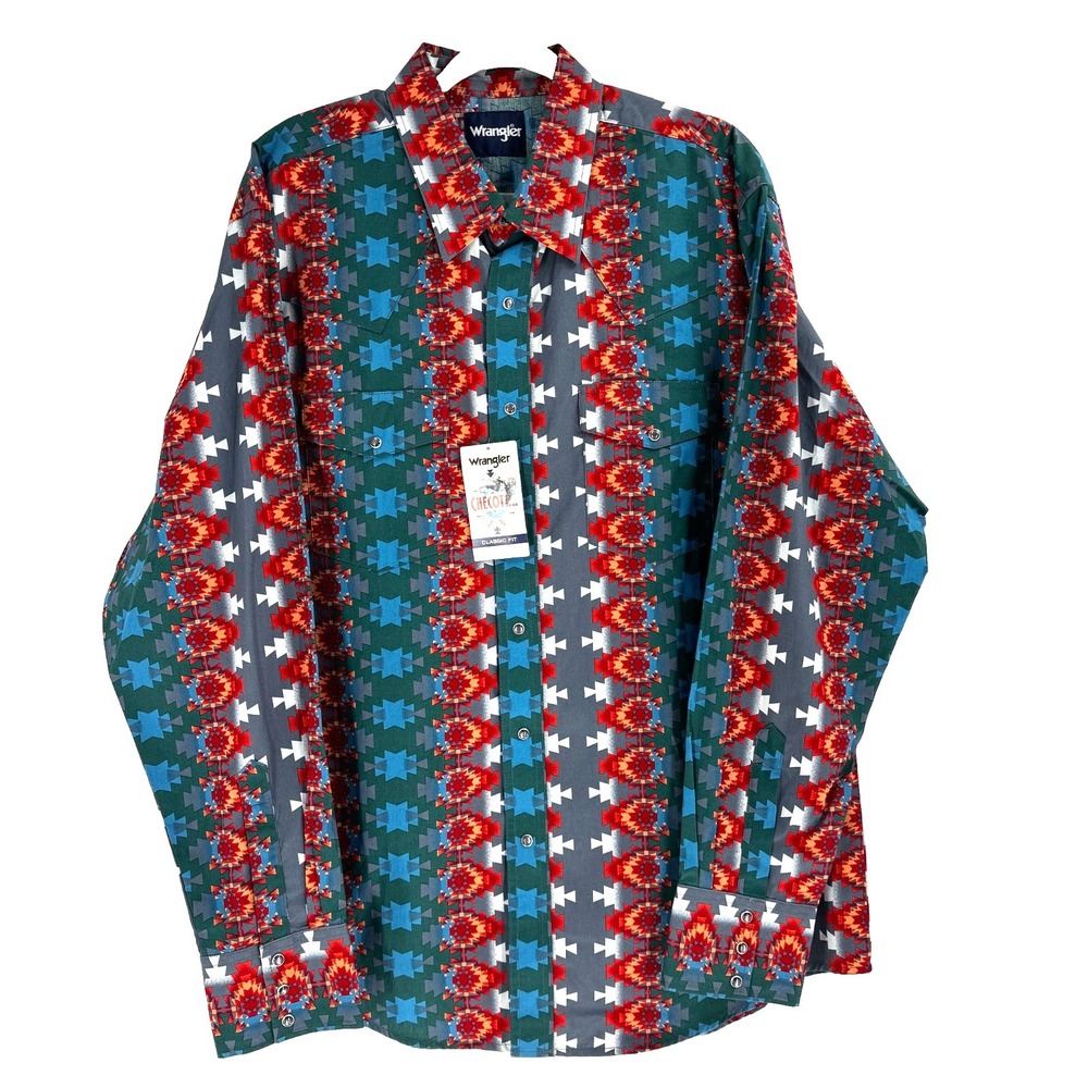 Wrangler Men's Checotah Southwestern Pearl Snap Shirt Large Western Cowboy NEW - Picture 10 of 12